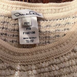 Oscar de la Renta Cream Ribbed Knit Sweater